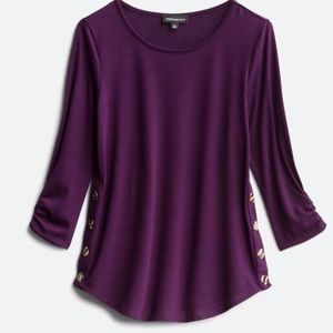 Fortune & Ivy’s Button Detail Ruched Qtr Sleeve Knit Top Plum Color Size XL